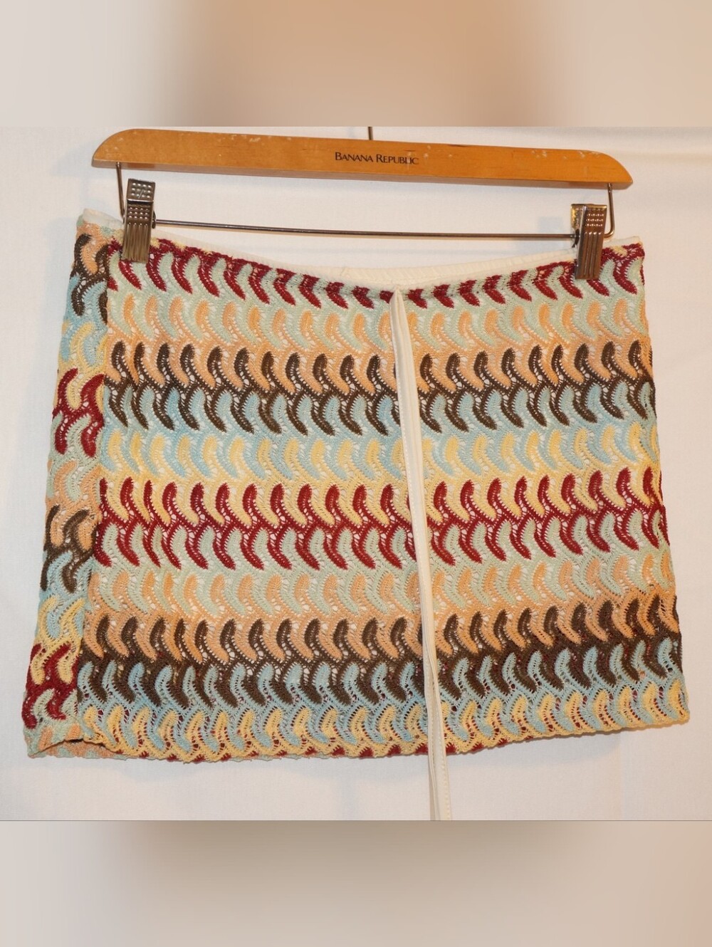 Crochet Drawstring Mini Skirt Yellow Orange Size 6 - Picture 3 of 9